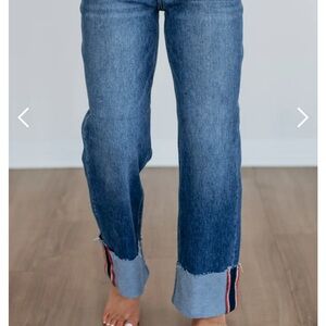Women's Blue Jeans with Striped Cuffs